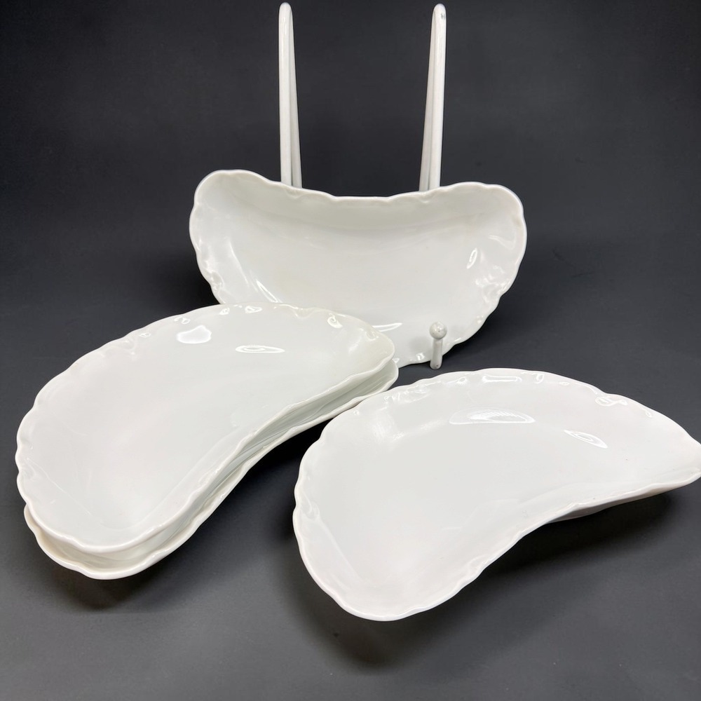 Racine‎ Bavaria White Porcelain Crescent Bone Dishes Scalloped Edge Set of 4 VTG